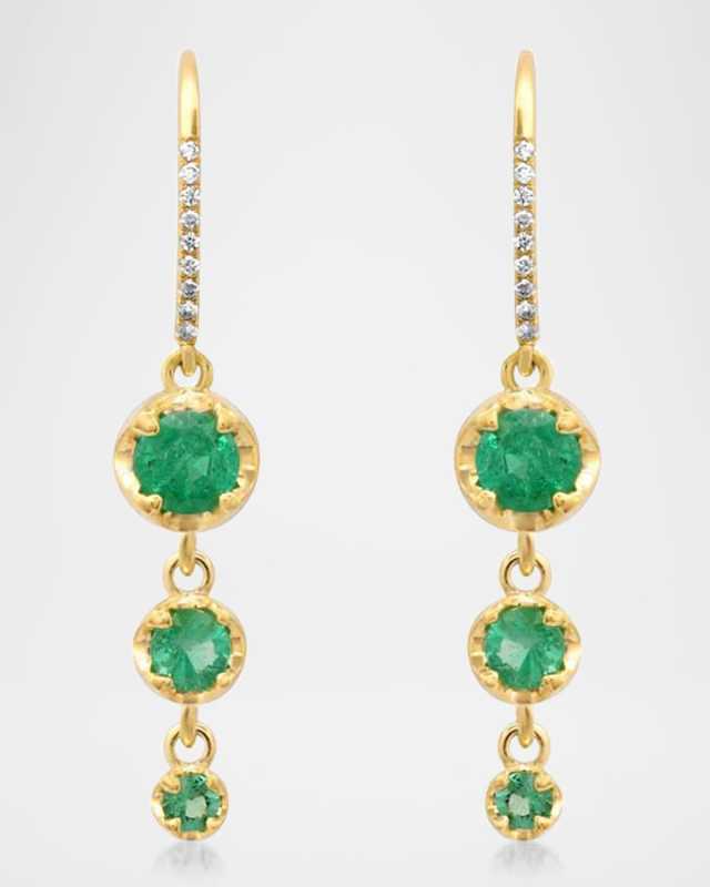 18K Yellow Gold 3 Graduated Illusion Set Earrings with Emeralds